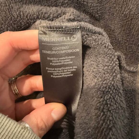 Merrell FullZip Gray Hoodie Sweatshirt Mens Medium Fuzzy Inside Outdoor Gorpcore - Picture 7 of 9